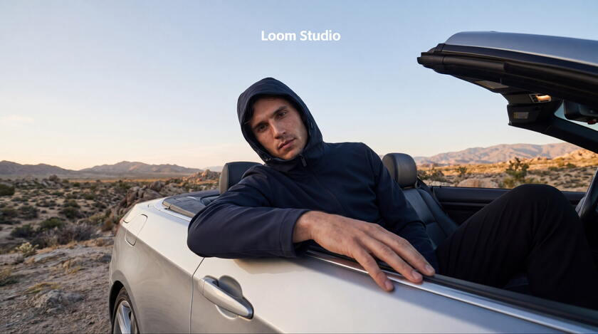 Fashion campaign imagery and video for brands produced by award winning designers, with AI — automotive editorial set, LOOM Studio